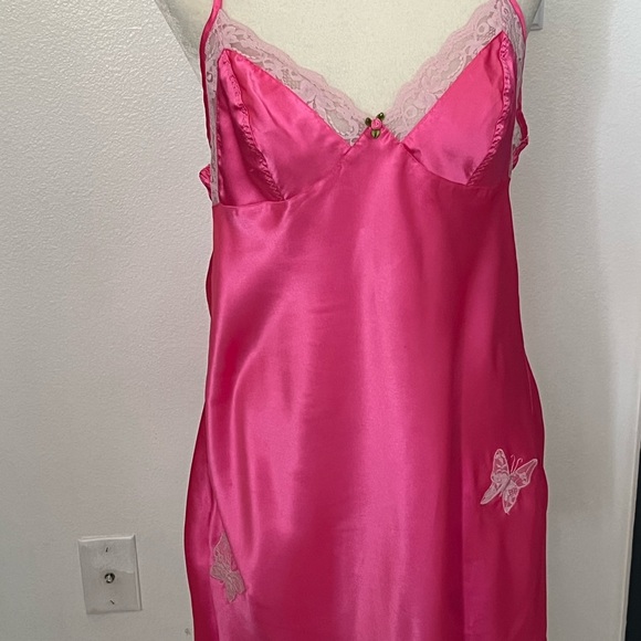 Betsey Johnson Other - Betsey Johnson Fuchsia Satin Chemise with Lace